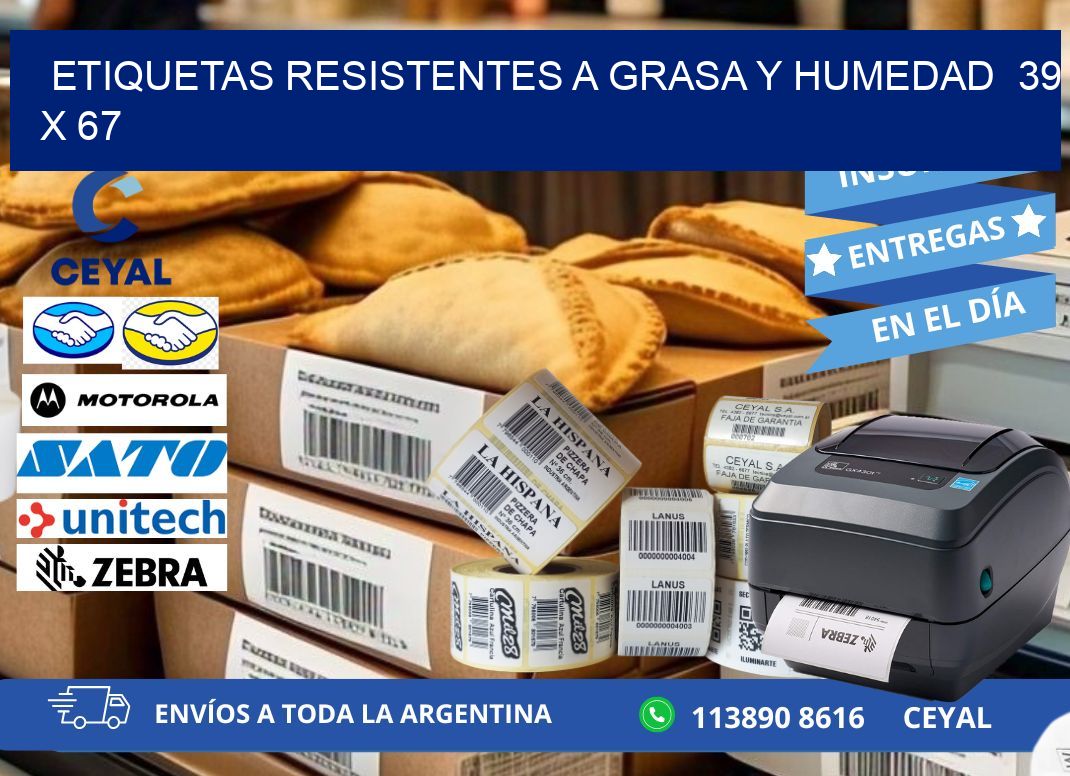 ETIQUETAS RESISTENTES A GRASA Y HUMEDAD  39 x 67
