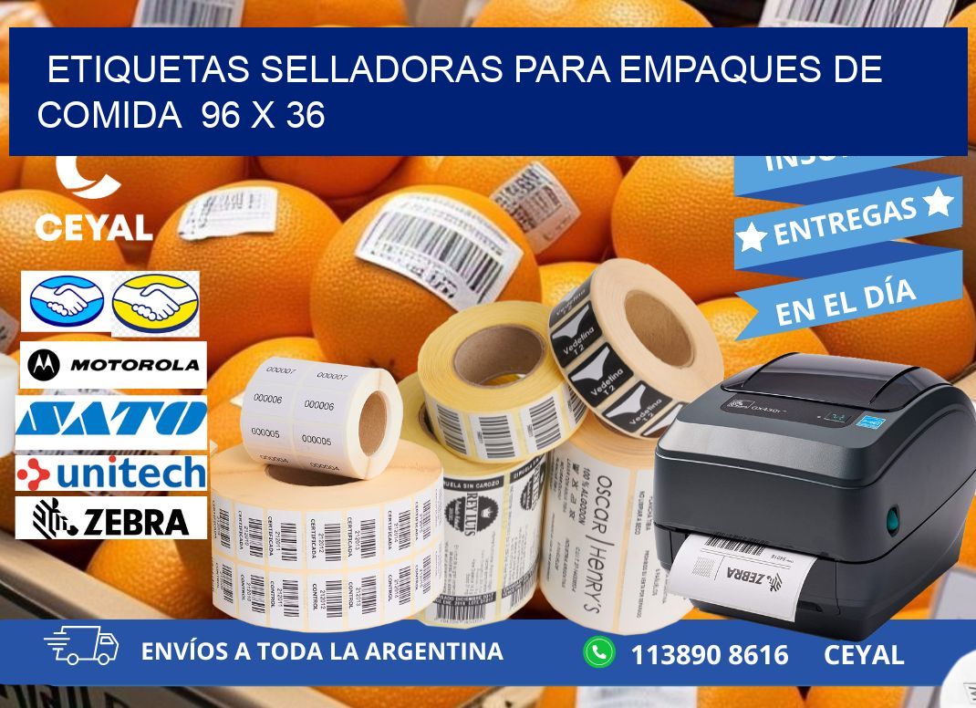 ETIQUETAS SELLADORAS PARA EMPAQUES DE COMIDA  96 x 36