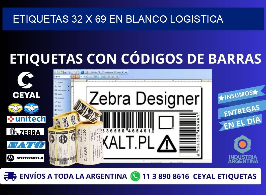 Etiquetas 32 x 69 en blanco logistica