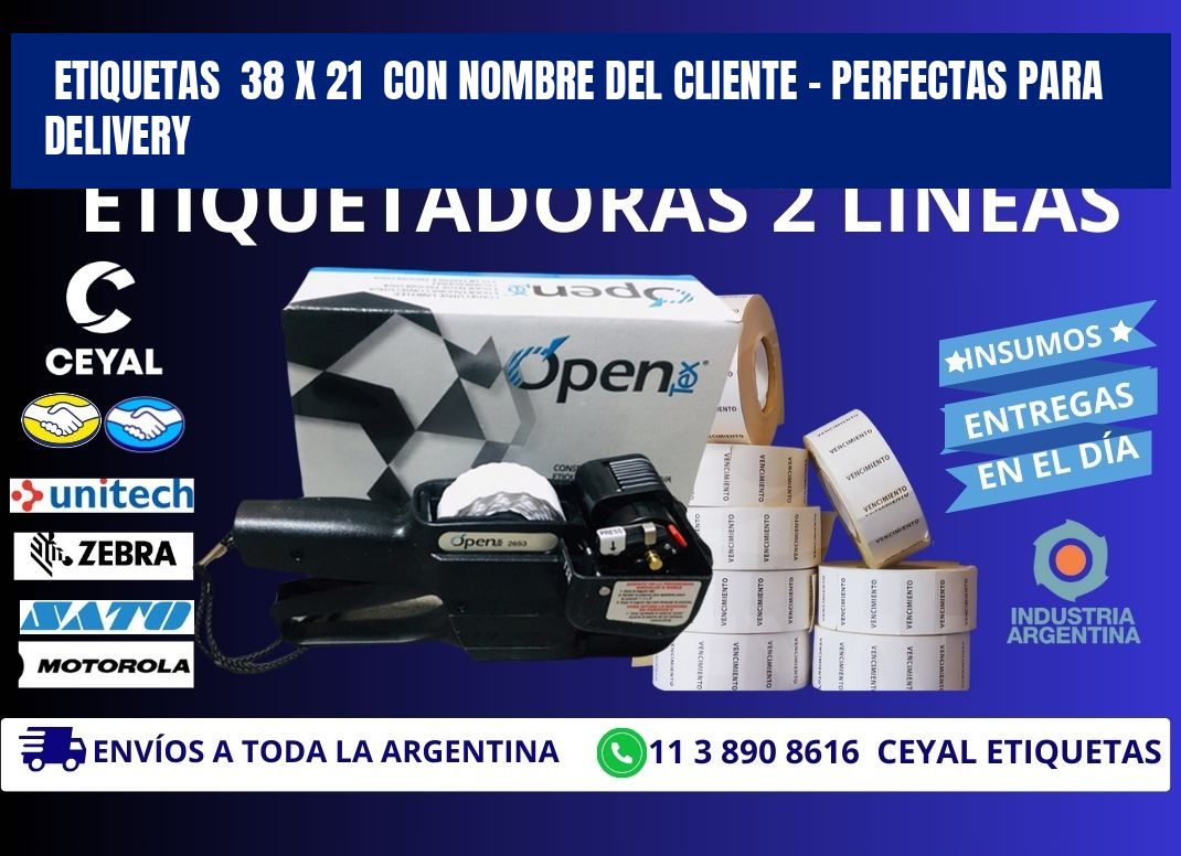Etiquetas  38 x 21  con Nombre del Cliente – Perfectas para Delivery