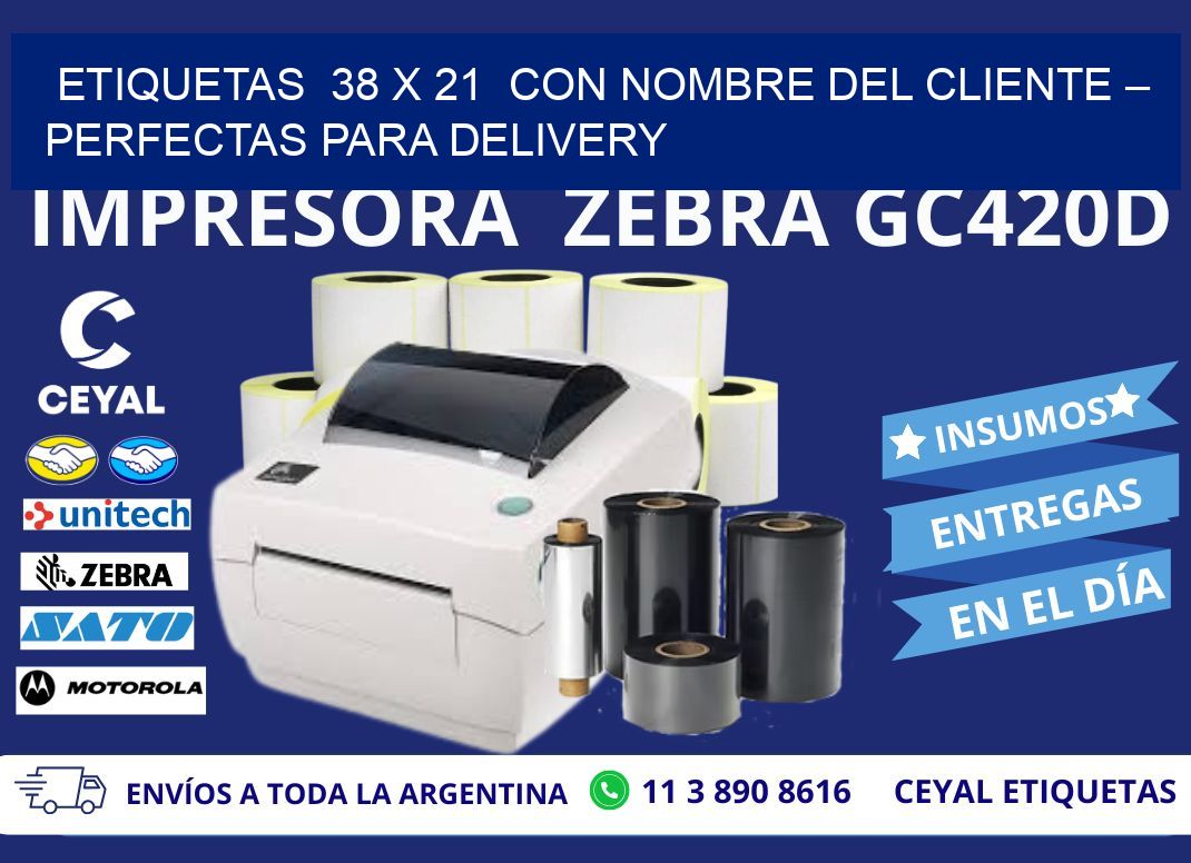 Etiquetas  38 x 21  con Nombre del Cliente – Perfectas para Delivery