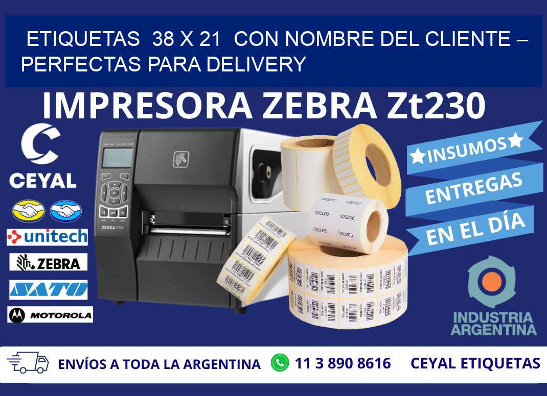 Etiquetas  38 x 21  con Nombre del Cliente – Perfectas para Delivery