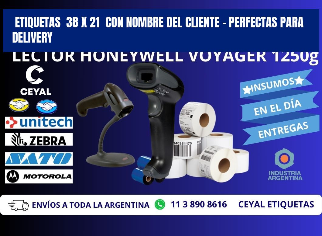 Etiquetas  38 x 21  con Nombre del Cliente – Perfectas para Delivery