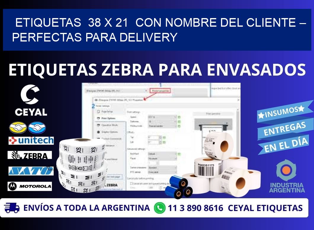 Etiquetas  38 x 21  con Nombre del Cliente – Perfectas para Delivery