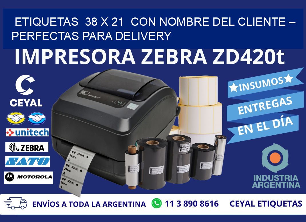 Etiquetas  38 x 21  con Nombre del Cliente – Perfectas para Delivery