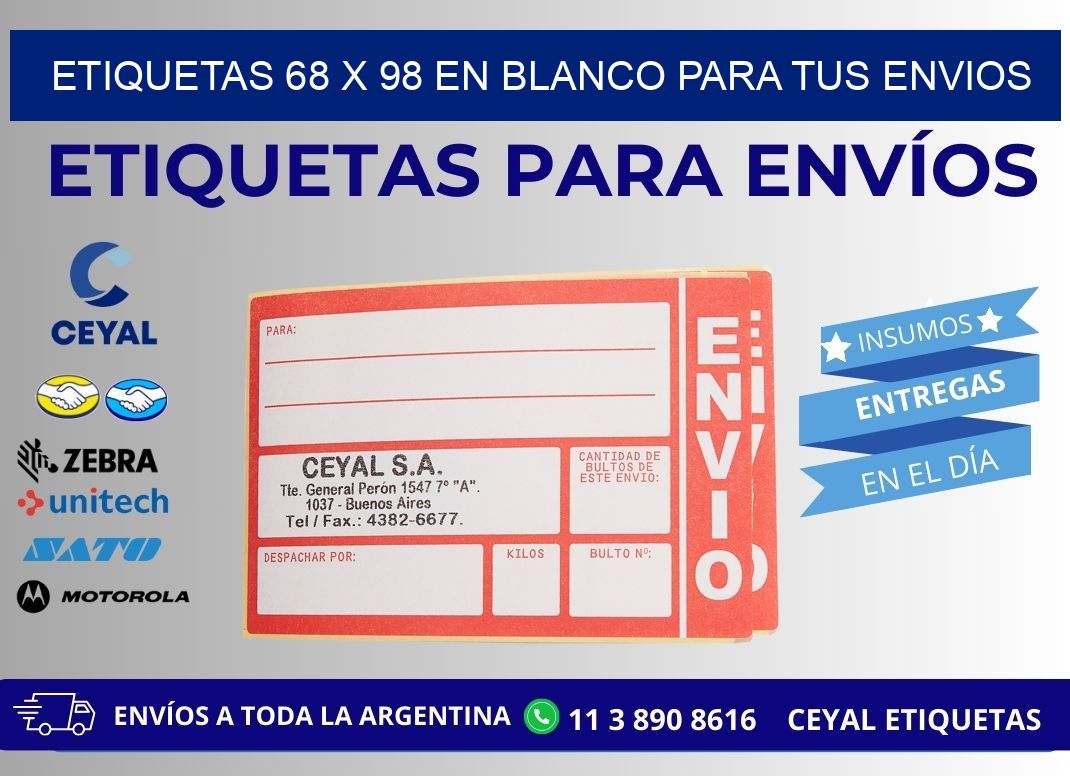 Etiquetas 68 x 98 en blanco para tus envios