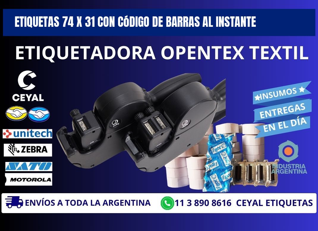 Etiquetas 74 x 31 con Código de Barras al Instante