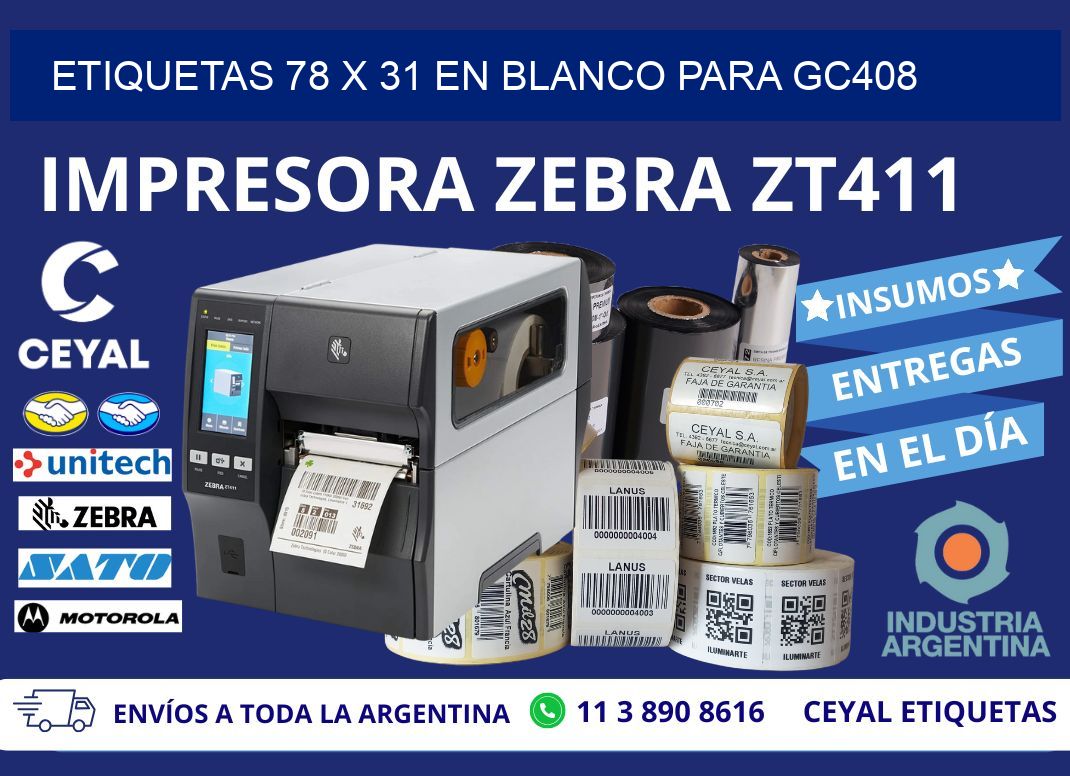 Etiquetas 78 x 31 en blanco para gc408