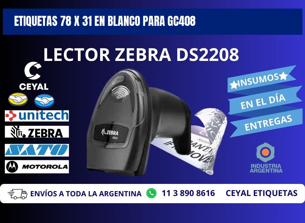 Etiquetas 78 x 31 en blanco para gc408