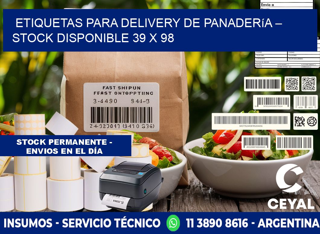 Etiquetas para delivery de panadería – Stock disponible 39 x 98