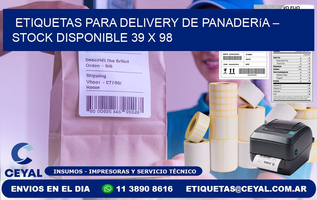 Etiquetas para delivery de panadería – Stock disponible 39 x 98