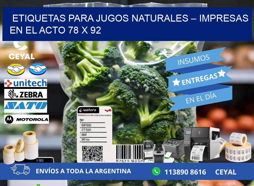 Etiquetas para jugos naturales – Impresas en el acto 78 x 92