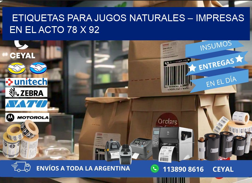 Etiquetas para jugos naturales – Impresas en el acto 78 x 92