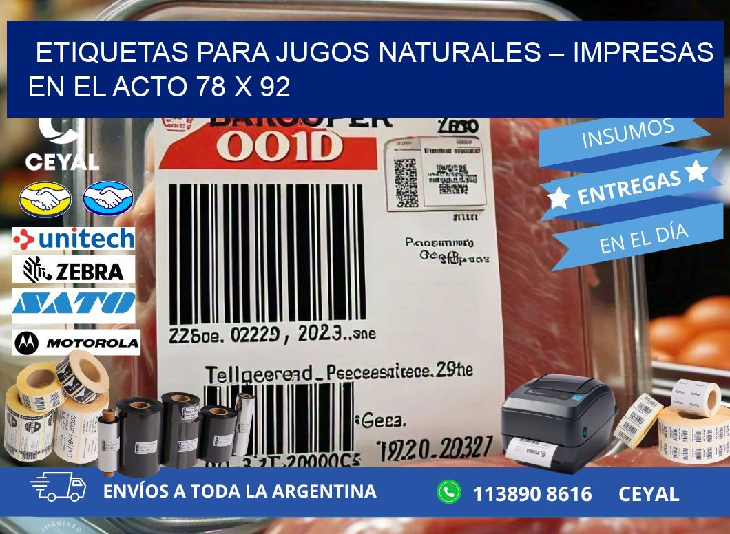 Etiquetas para jugos naturales – Impresas en el acto 78 x 92