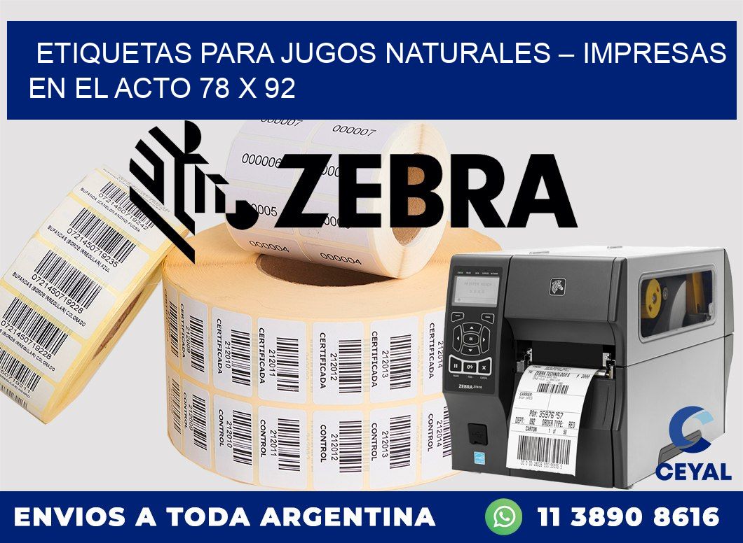 Etiquetas para jugos naturales – Impresas en el acto 78 x 92