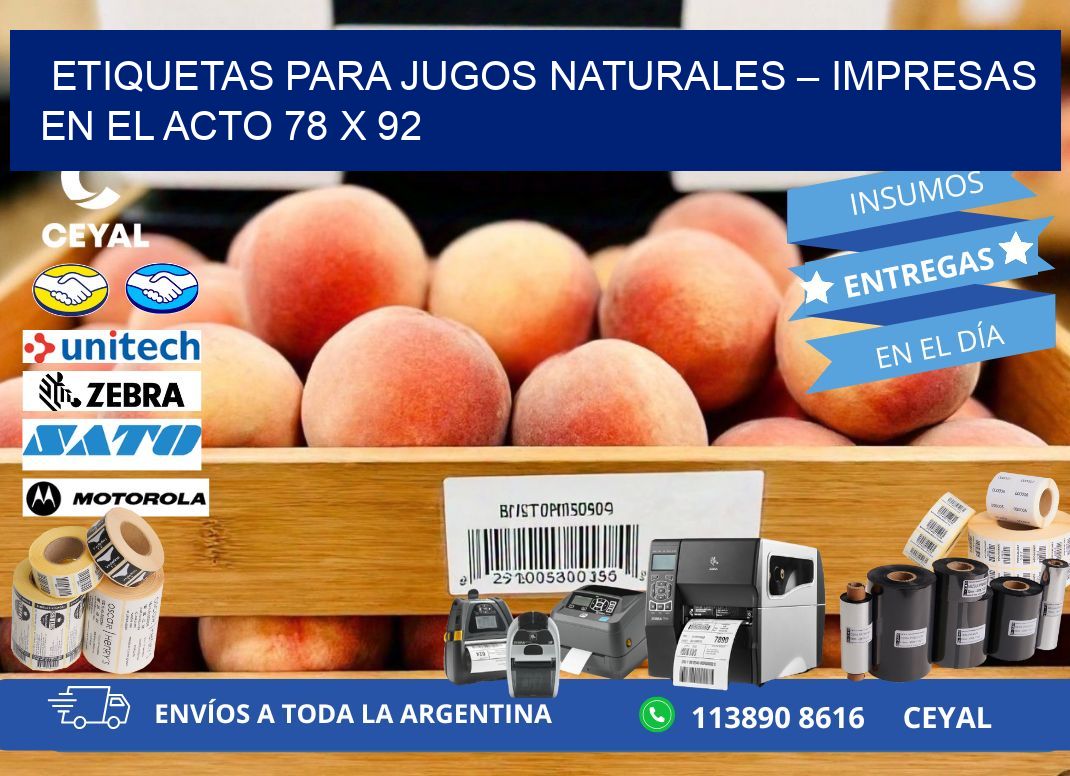 Etiquetas para jugos naturales – Impresas en el acto 78 x 92