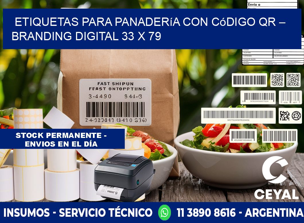 Etiquetas para panadería con código QR – Branding digital 33 x 79