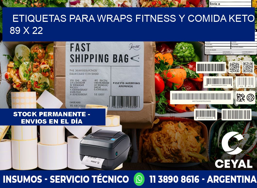 Etiquetas para wraps fitness y comida keto 89 x 22