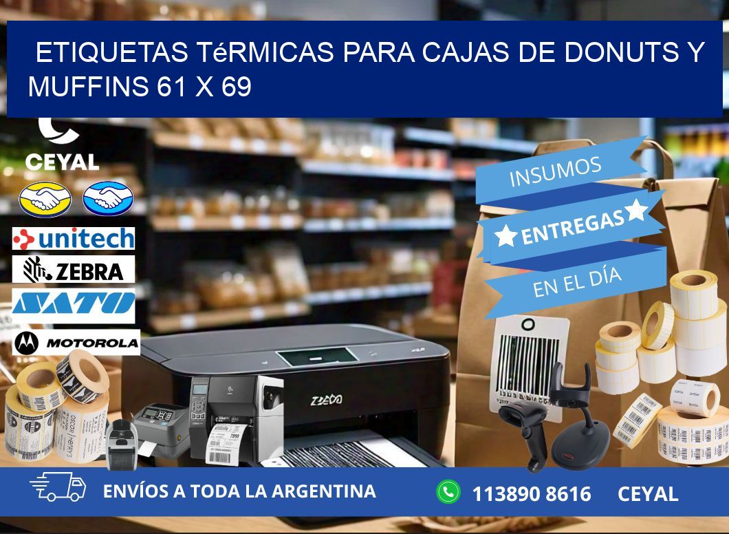 Etiquetas térmicas para cajas de donuts y muffins 61 x 69