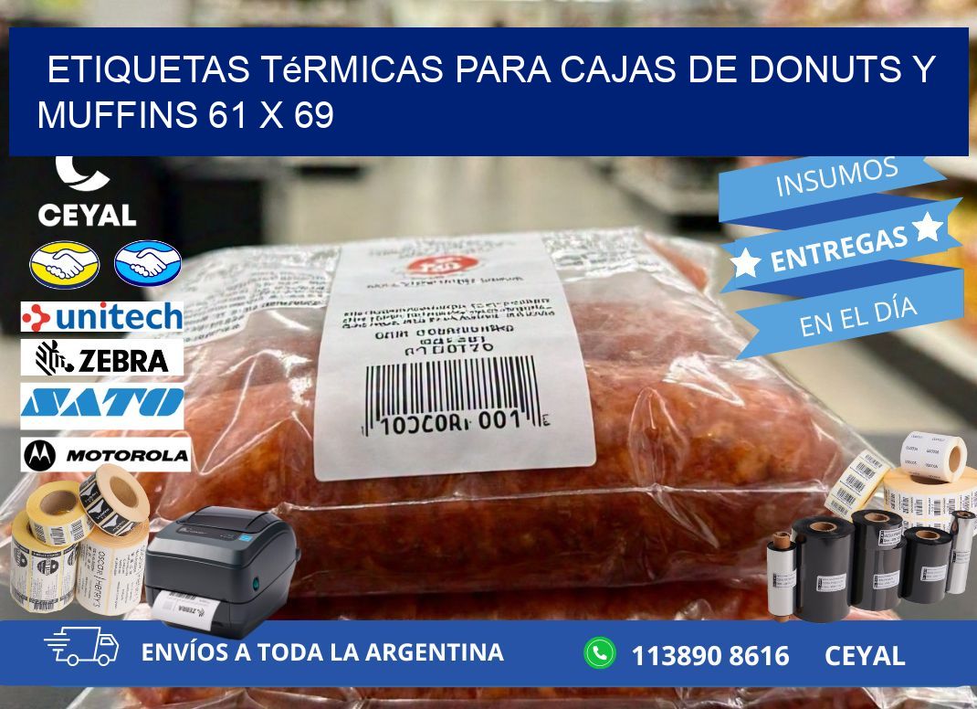 Etiquetas térmicas para cajas de donuts y muffins 61 x 69