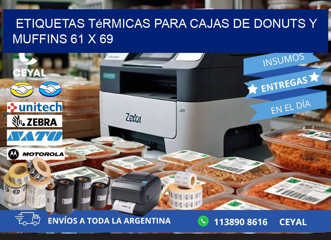 Etiquetas térmicas para cajas de donuts y muffins 61 x 69