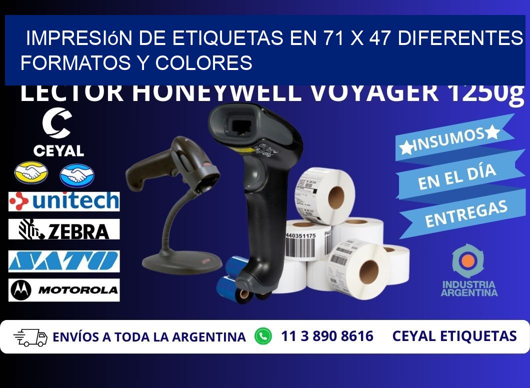 Impresión de Etiquetas en 71 x 47 Diferentes Formatos y Colores
