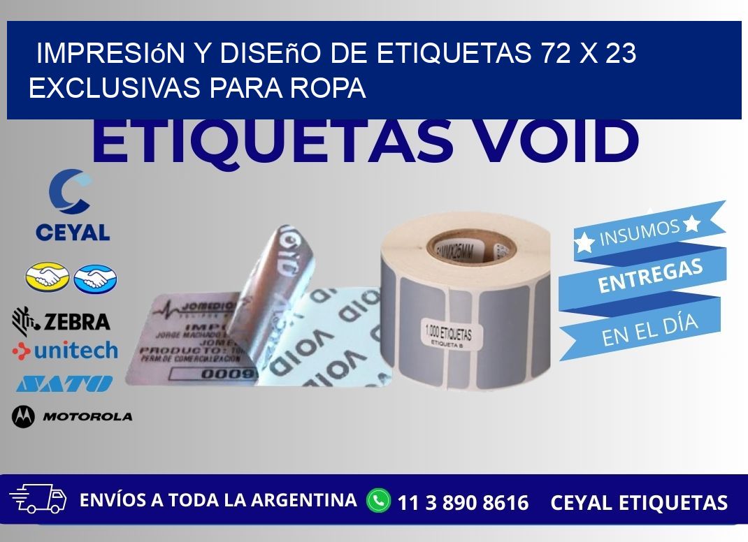 Impresión y Diseño de Etiquetas 72 x 23 Exclusivas para Ropa