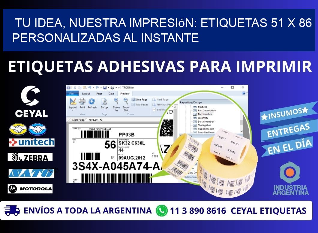Tu Idea, Nuestra Impresión: Etiquetas 51 x 86 Personalizadas al Instante