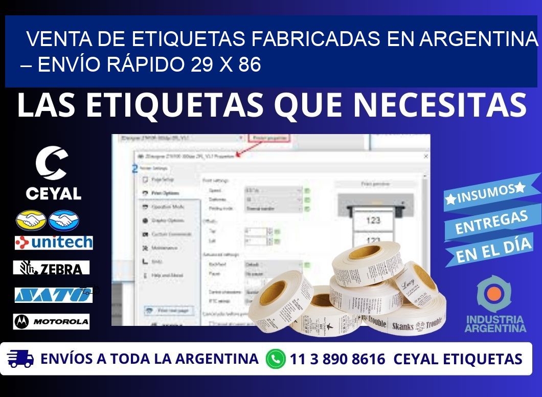VENTA DE ETIQUETAS FABRICADAS EN ARGENTINA – ENVÍO RÁPIDO 29 x 86