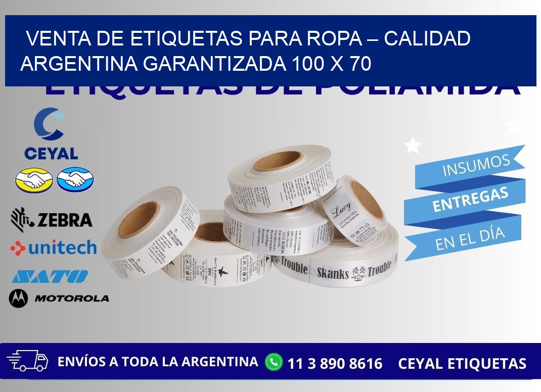 VENTA DE ETIQUETAS PARA ROPA – CALIDAD ARGENTINA GARANTIZADA 100 x 70