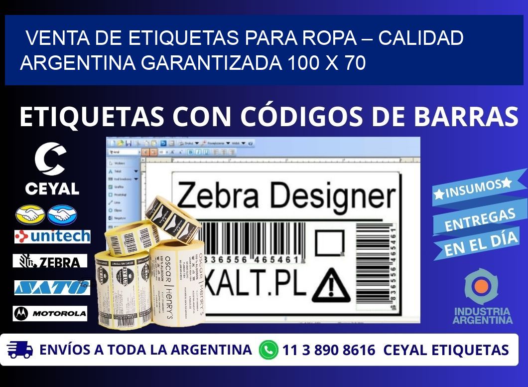 VENTA DE ETIQUETAS PARA ROPA – CALIDAD ARGENTINA GARANTIZADA 100 x 70
