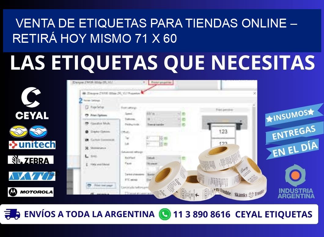 VENTA DE ETIQUETAS PARA TIENDAS ONLINE – RETIRÁ HOY MISMO 71 x 60