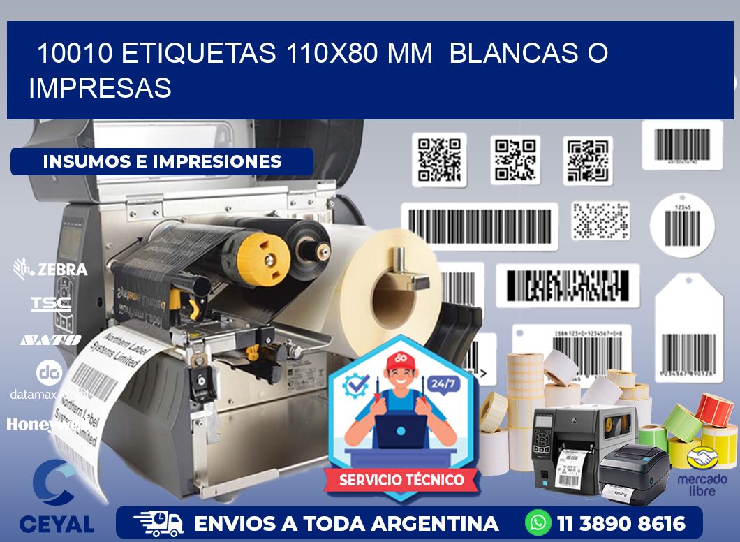 10010 ETIQUETAS 110x80 mm  BLANCAS O IMPRESAS