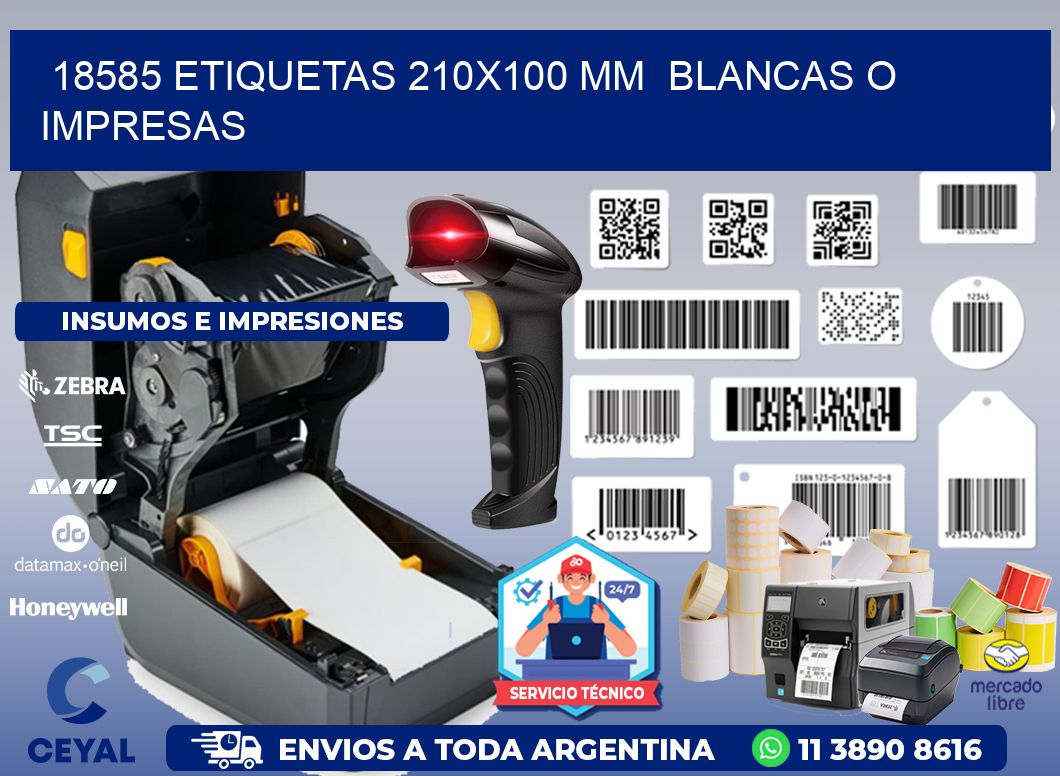 18585 ETIQUETAS 210x100 mm  BLANCAS O IMPRESAS