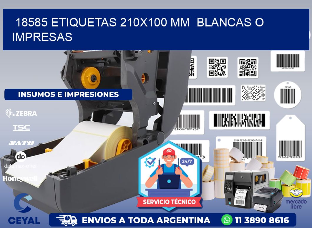 18585 ETIQUETAS 210x100 mm  BLANCAS O IMPRESAS