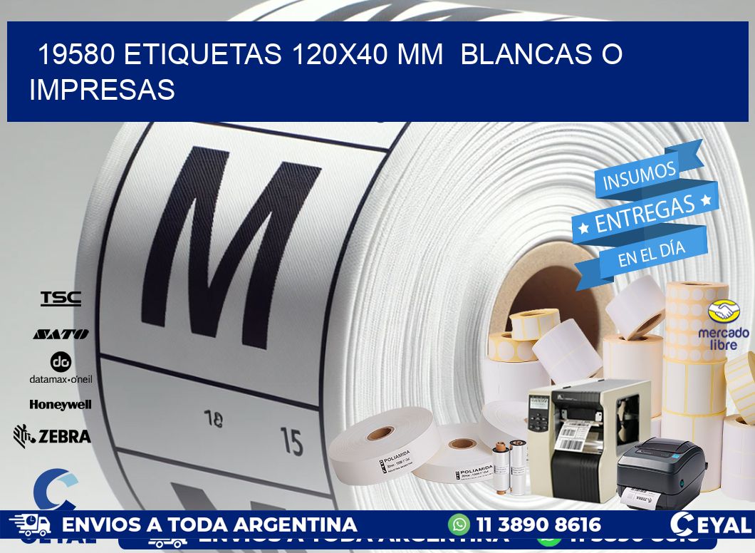 19580 ETIQUETAS 120x40 mm BLANCAS O IMPRESAS