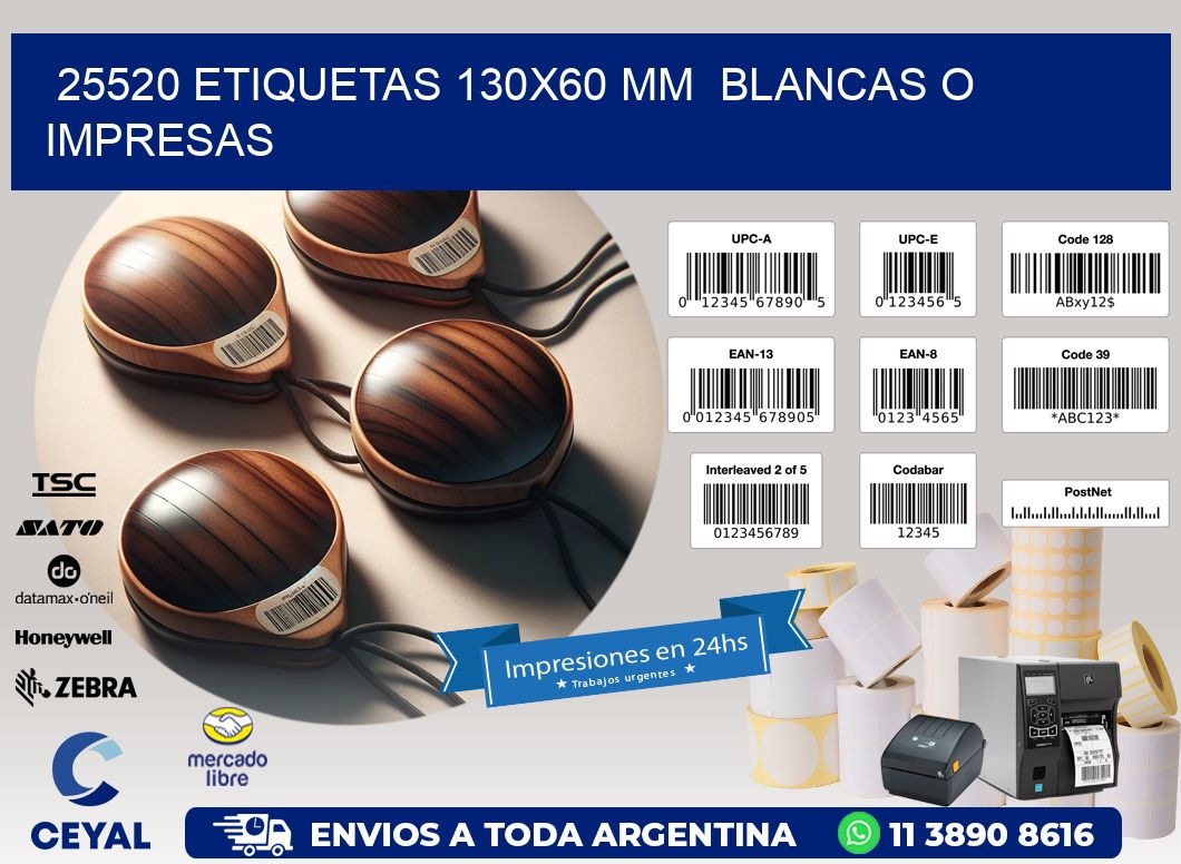 25520 ETIQUETAS 130x60 mm  BLANCAS O IMPRESAS