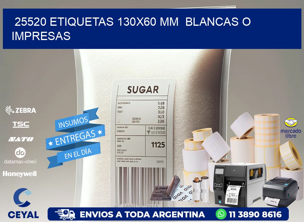 25520 ETIQUETAS 130x60 mm  BLANCAS O IMPRESAS