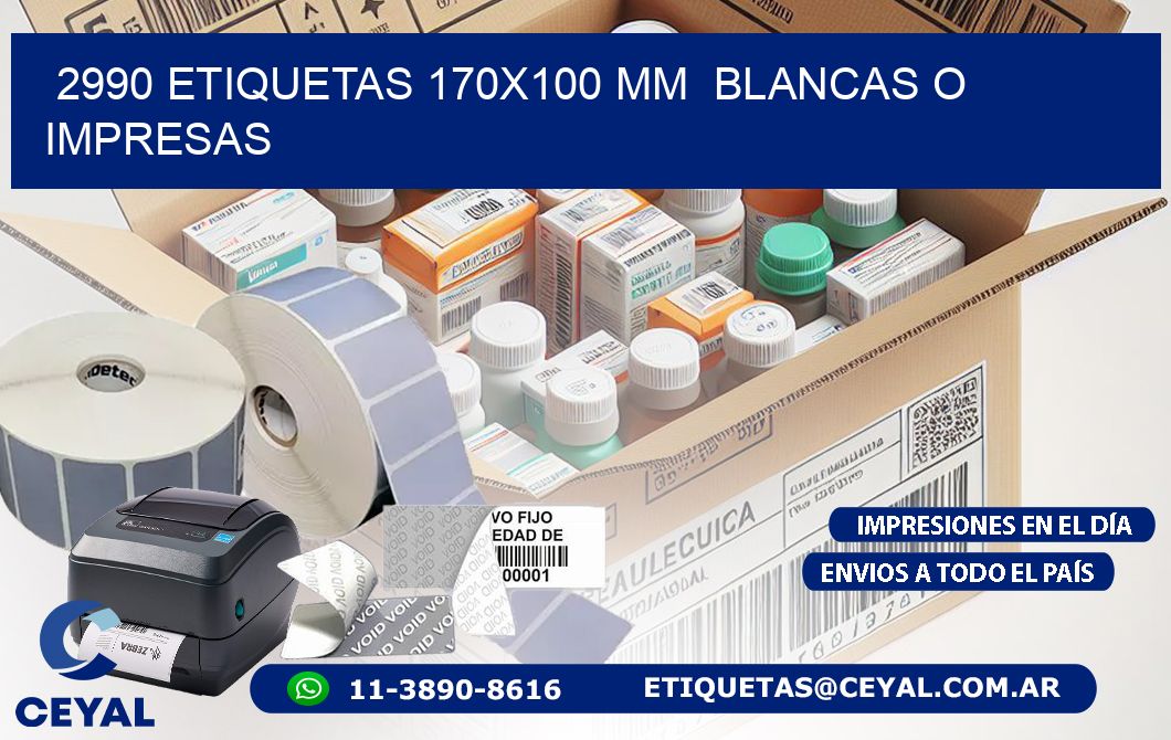 2990 ETIQUETAS 170×100 mm  BLANCAS O IMPRESAS