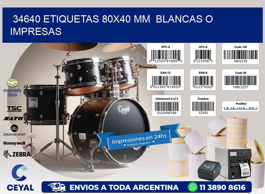 34640 ETIQUETAS 80x40 mm  BLANCAS O IMPRESAS