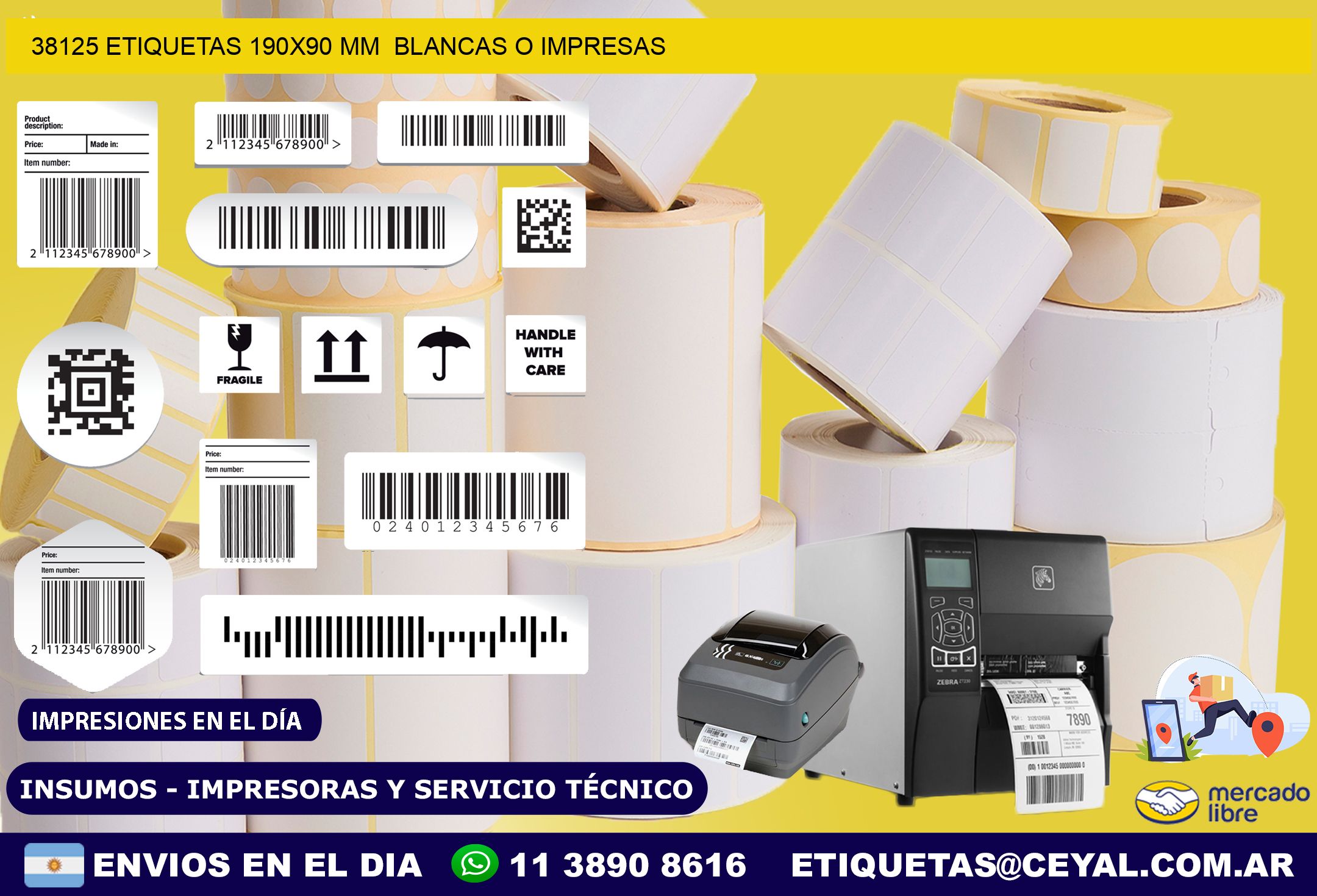 38125 ETIQUETAS 190×90 mm  BLANCAS O IMPRESAS