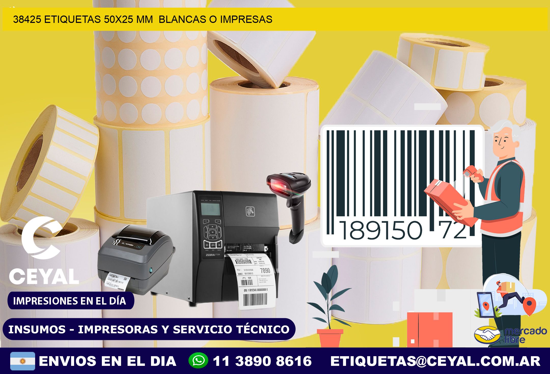 38425 ETIQUETAS 50×25 mm  BLANCAS O IMPRESAS