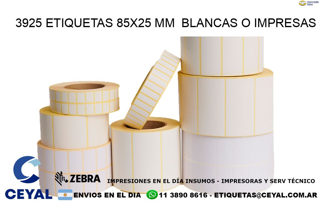 3925 ETIQUETAS 85x25 mm BLANCAS O IMPRESAS