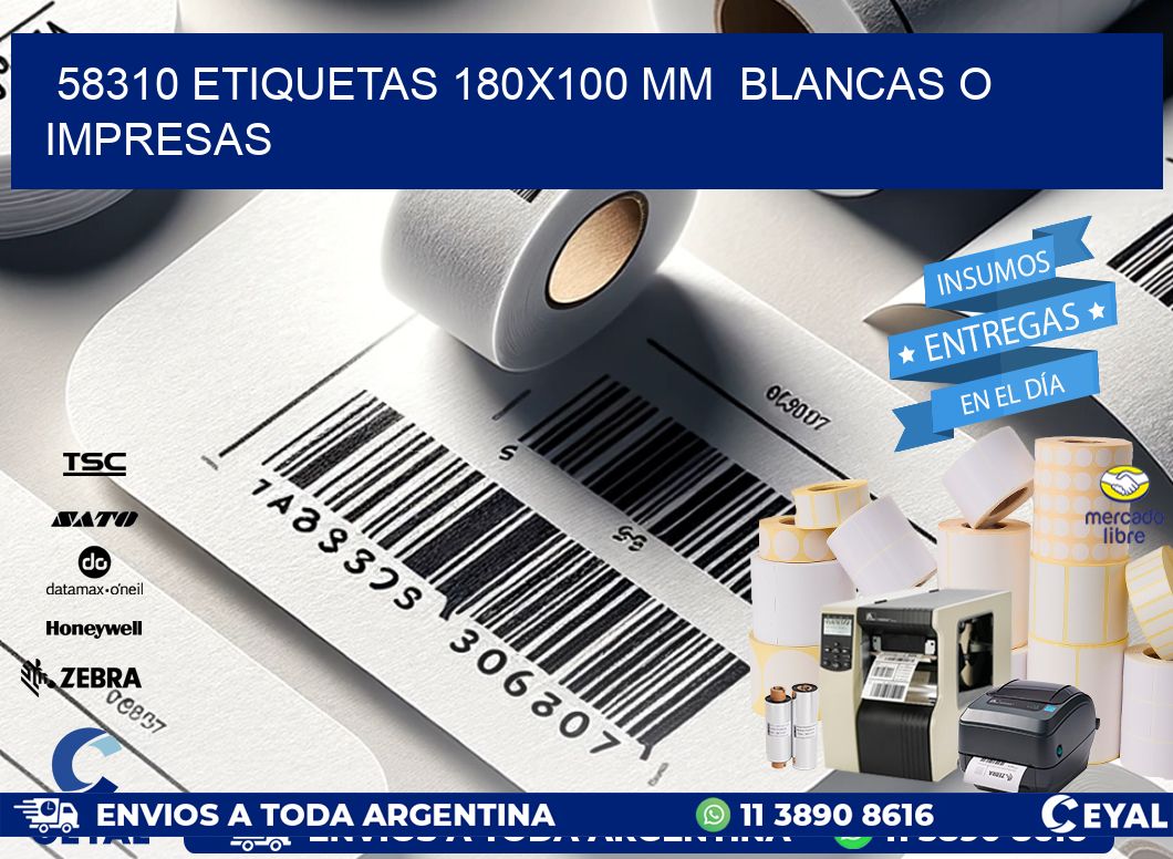 58310 ETIQUETAS 180x100 mm  BLANCAS O IMPRESAS