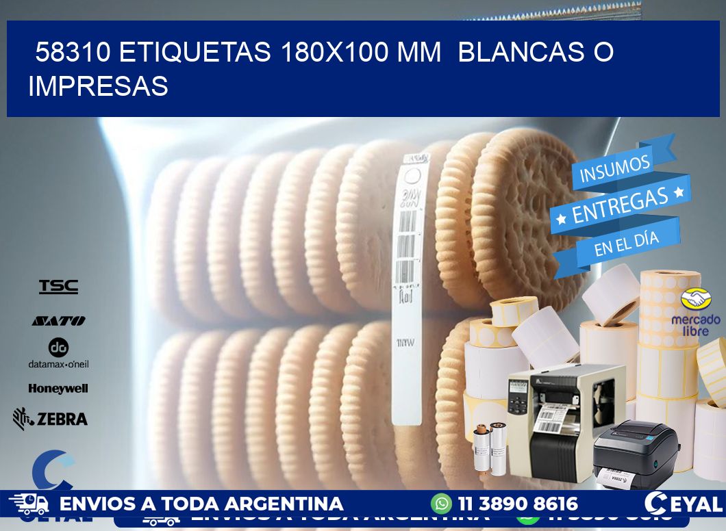 58310 ETIQUETAS 180x100 mm  BLANCAS O IMPRESAS
