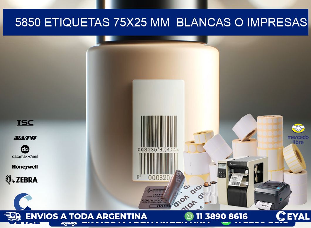 5850 ETIQUETAS 75×25 mm  BLANCAS O IMPRESAS