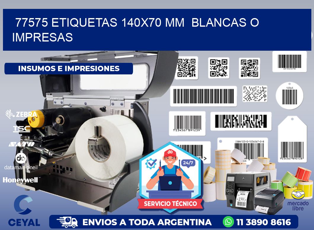 77575 ETIQUETAS 140x70 mm  BLANCAS O IMPRESAS