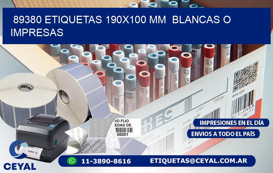 89380 ETIQUETAS 190x100 mm  BLANCAS O IMPRESAS