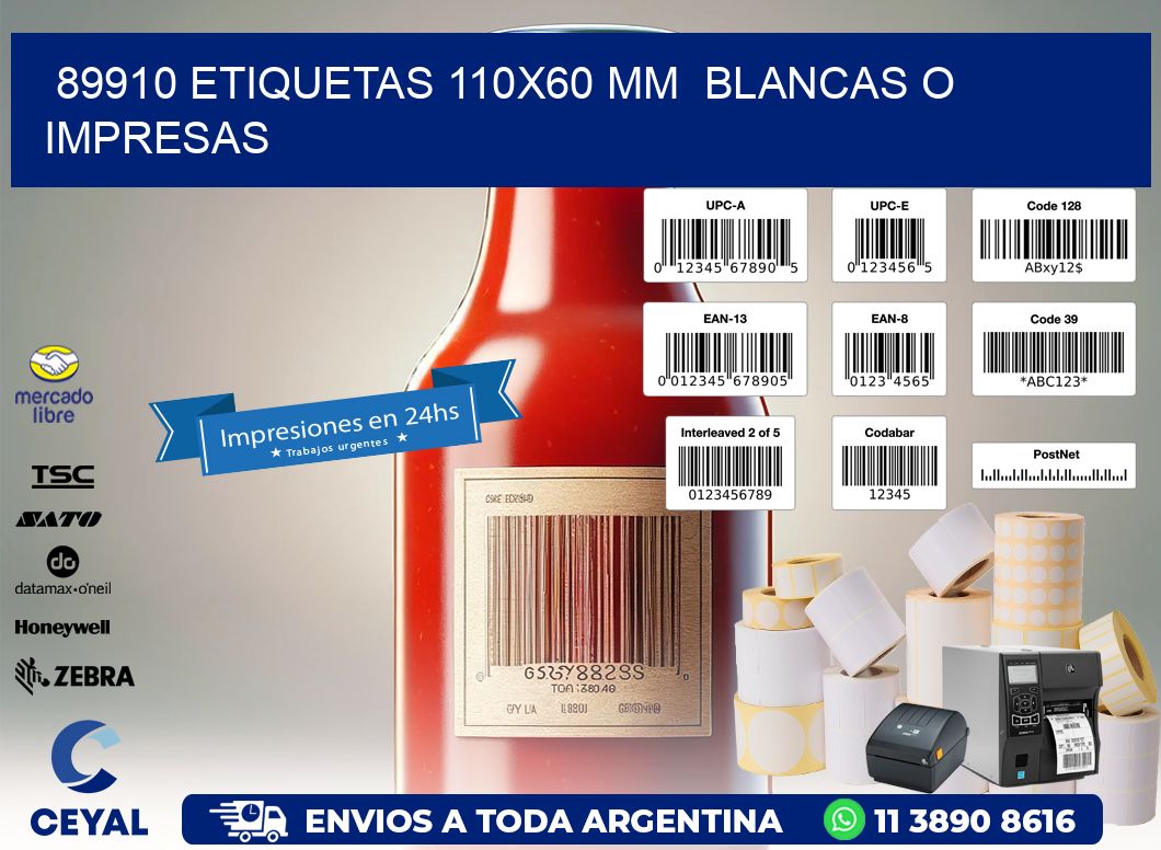 89910 ETIQUETAS 110x60 mm  BLANCAS O IMPRESAS