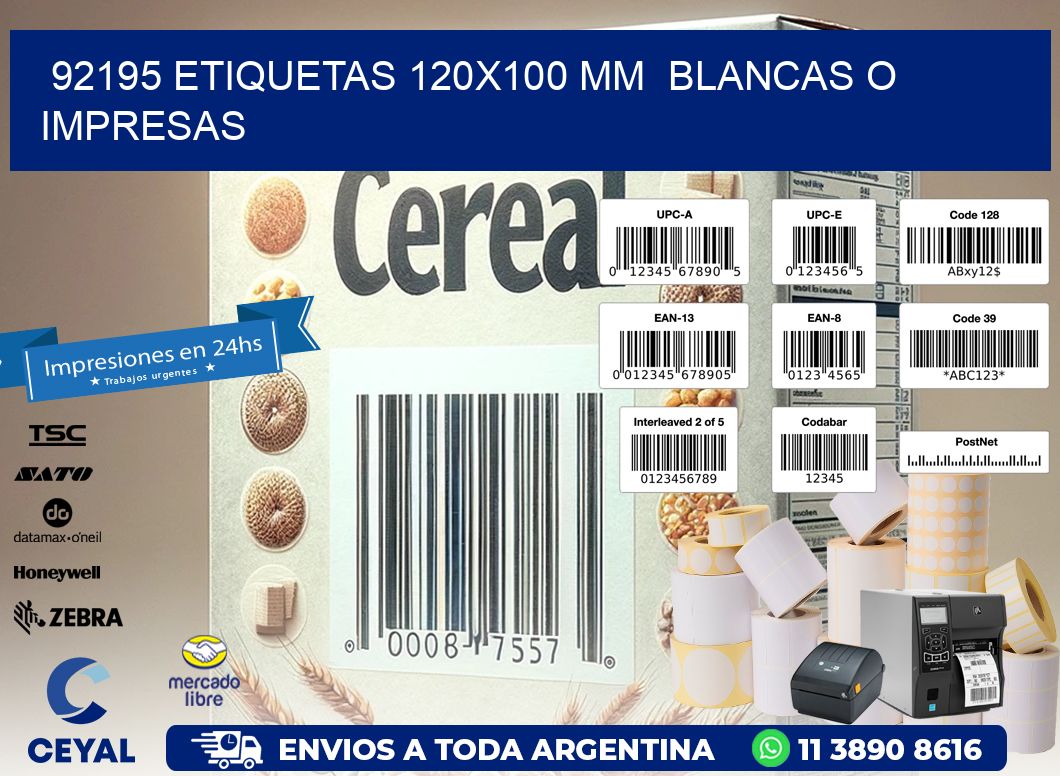 92195 ETIQUETAS 120x100 mm  BLANCAS O IMPRESAS